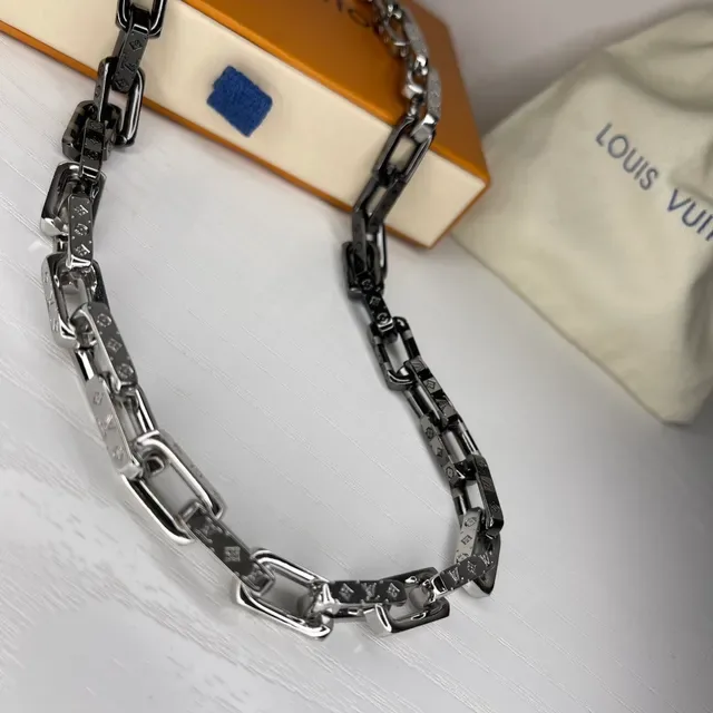 Louis Vuitton Chain Reaction Silver Black Chunky Link Monogram-Engraved Necklace 2