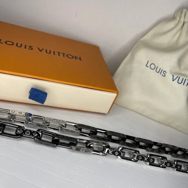 Louis Vuitton Chain Reaction Silver Black Chunky Link Monogram-Engraved Necklace 3