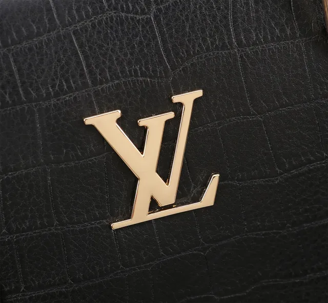 Louis Vuitton क्रॉक-एम्बॉस्ड काला बिजनेस हैंडबैग गोल्ड लेदर रिजिड रेक्टेंगुलर साइल्हूट बोस्टन बैग 5