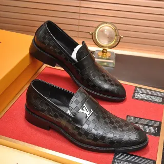 Louis Vuitton Damier Check حذاء لوفر جلد أسود