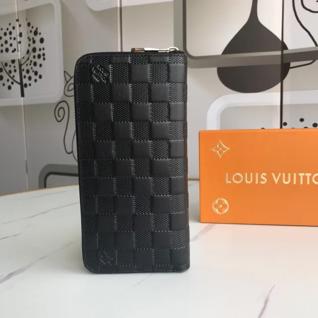 Louis Vuitton Damier Cobalt Black cartera larga de cuero trenzado con textura de tablero de ajedrez 6