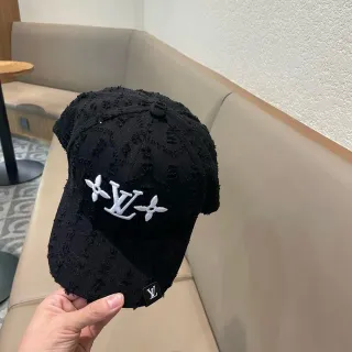 Louis Vuitton 做旧黑色 LV 花朵图案 棒球帽