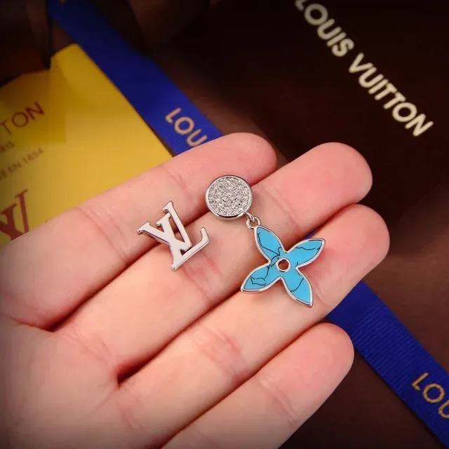 Louis Vuitton Flower and Monogram Asymmetrical Turquoise Enamel Earrings 5