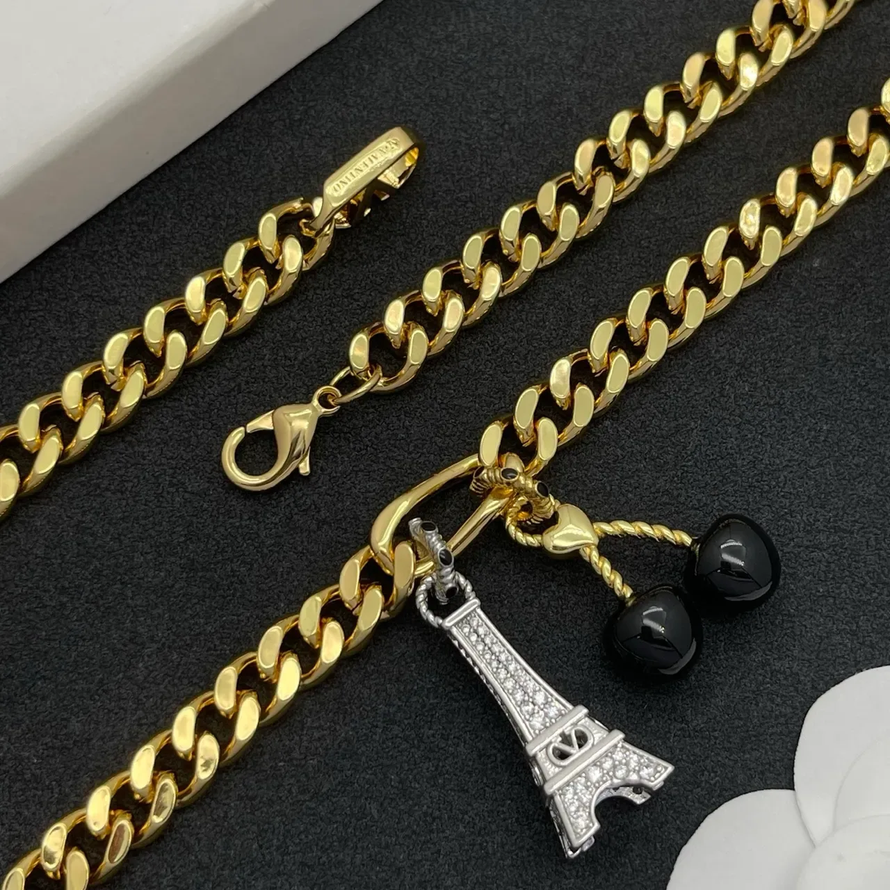 Louis Vuitton 金黑链环链 LV 印花链接 项链 3