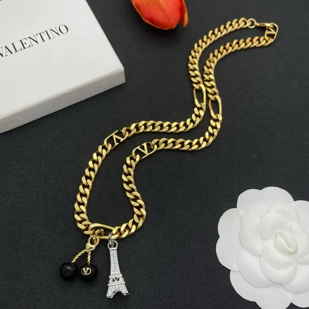 Louis Vuitton 金黑链环链 LV 印花链接 项链 7