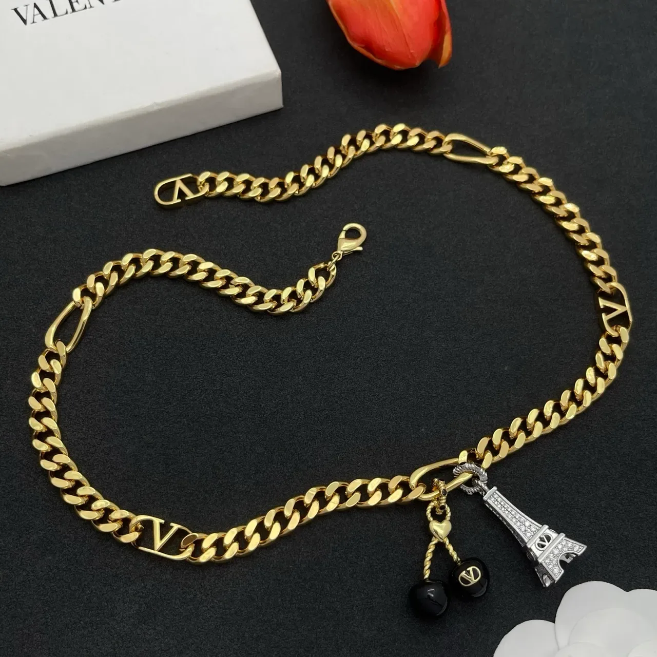 Louis Vuitton 金黑链环链 LV 印花链接 项链 8