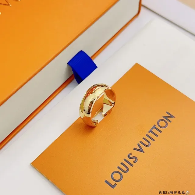 Louis Vuitton Gold Blue Monogram-Engraved Open-Adjustable Ring 4