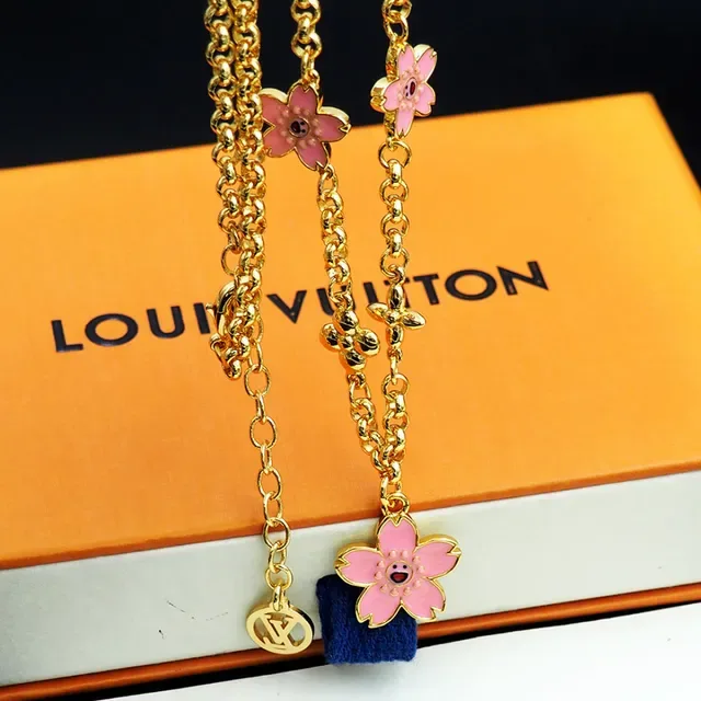 Bracelet Louis Vuitton Chaîne Or Émail Rose Charm Floral 2