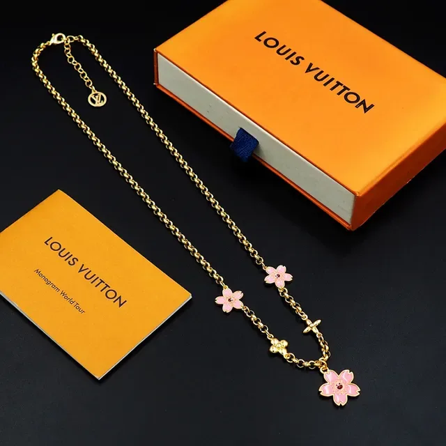 Bracelet Louis Vuitton Chaîne Or Émail Rose Charm Floral 5
