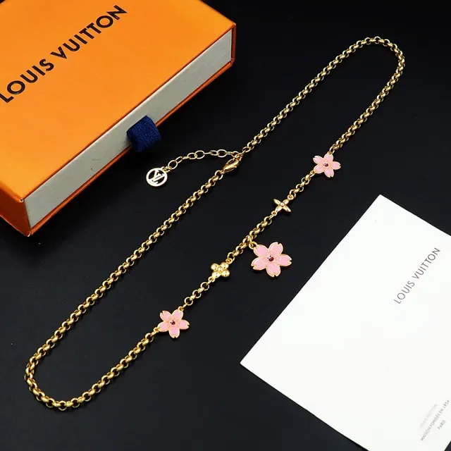Bracelet Louis Vuitton Chaîne Or Émail Rose Charm Floral 6