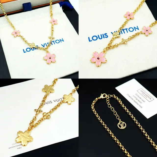 Bracelet Louis Vuitton Chaîne Or Émail Rose Charm Floral 10