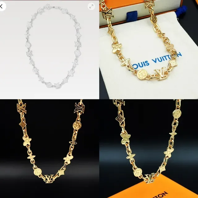 Colar Louis Vuitton Corrente de Metal com Motivos Mixtos em Dourado 13