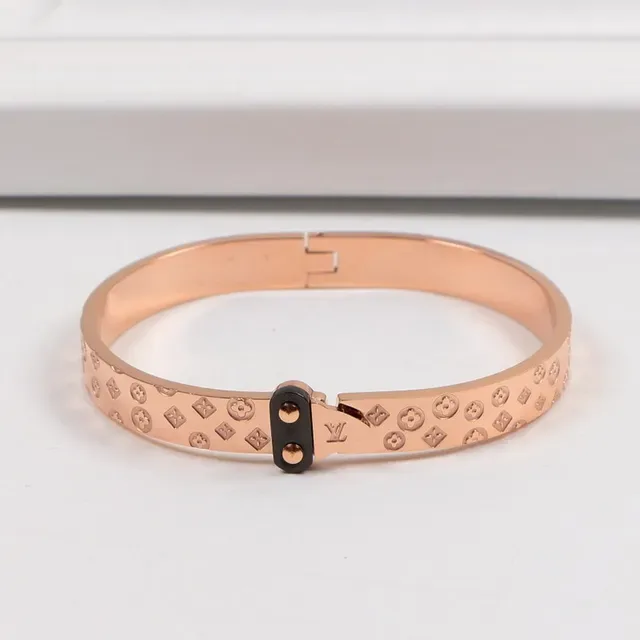 Louis Vuitton Gold Silver Hinged Bangle Embossed Monogram Bracelet 4