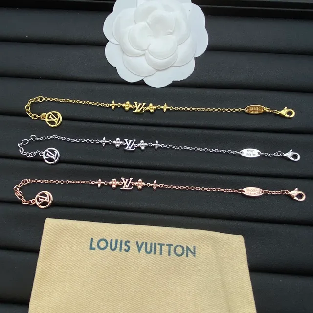 Louis Vuitton ouro prata Monogram pingente gota de pérola pulseira 2