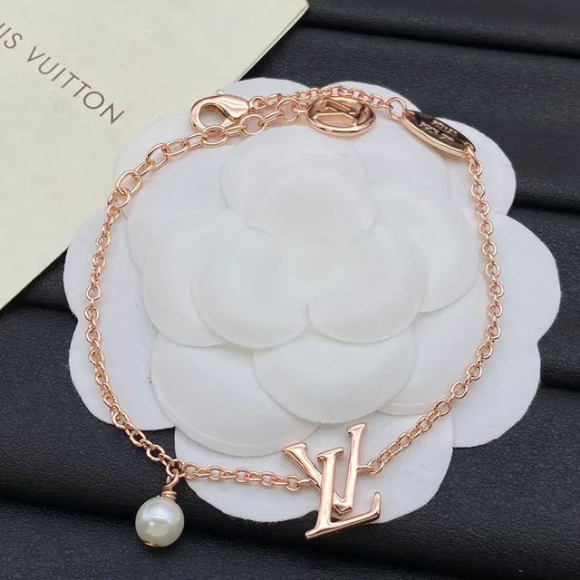 Louis Vuitton ouro prata Monogram pingente gota de pérola pulseira 4
