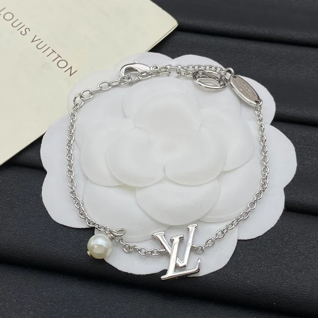 Louis Vuitton ouro prata Monogram pingente gota de pérola pulseira 5