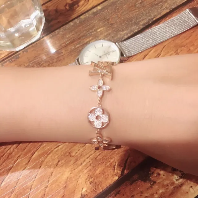 Louis Vuitton Gold Silver Pavé-Crystal Monogram-Link Bracelet 4