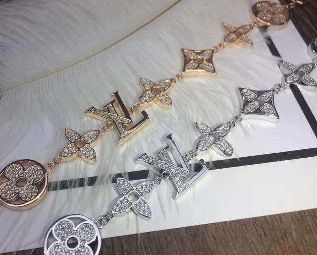 Louis Vuitton Gold Silver Pavé-Crystal Monogram-Link Bracelet 6