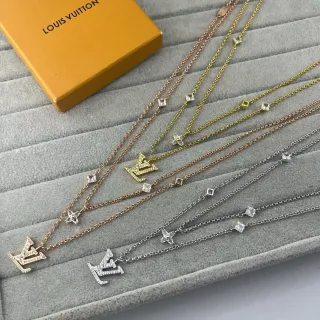 Colar Corrente Louis Vuitton Ouro Prata Pavé-Crystal Monogram Múltiplas Pedras