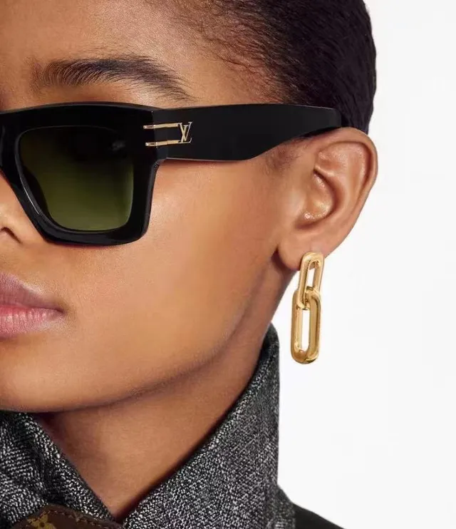Louis Vuitton Gold Silver Rectangular-Link Monogram-Engraved Earrings 5