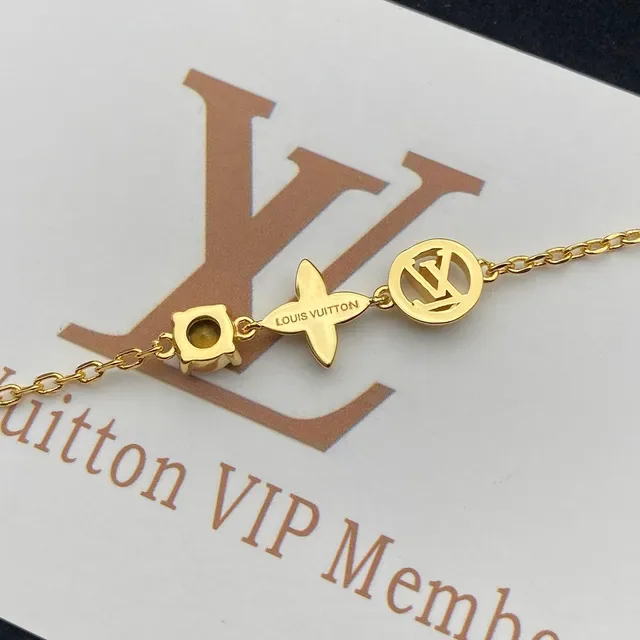 Louis Vuitton 金色 LV Monogram 花朵 水晶 项链 2