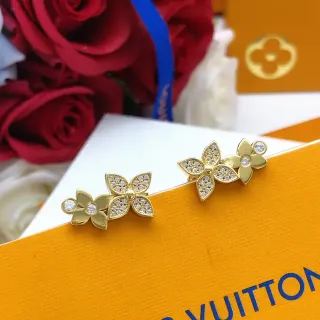 Louis Vuitton brincos com cristais pavé em tom dourado e flores duplas