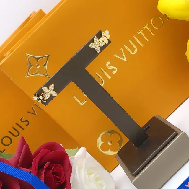 Louis Vuitton Gold-Tone Pavé Crystal Dual-Flower Stud Earrings 2