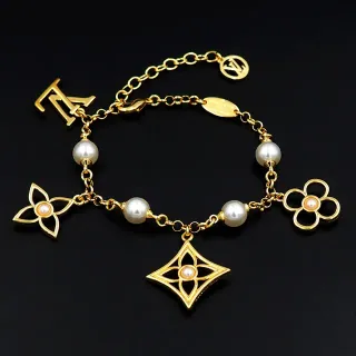 Louis Vuitton Cadena Oro Blanco Perlas Estaciones Pulsera