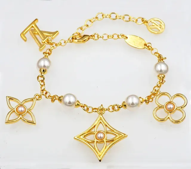 Louis Vuitton Pulseira Corrente Ouro Branco Miçangas Estações 2
