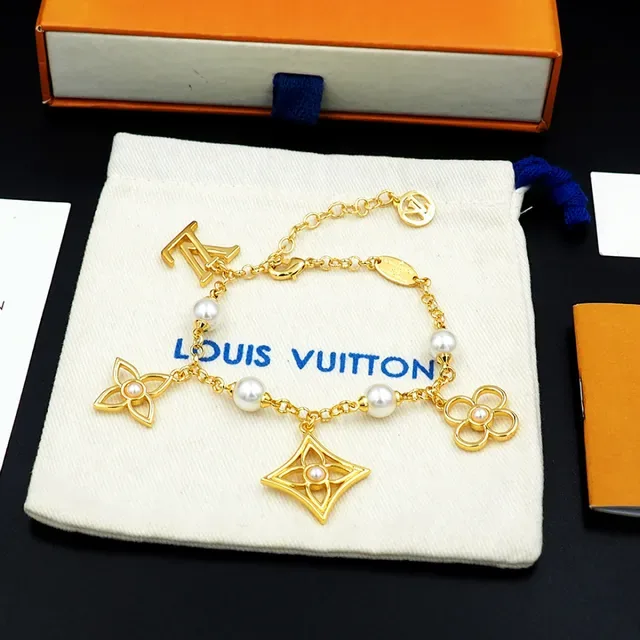 Louis Vuitton Pulseira Corrente Ouro Branco Miçangas Estações 3