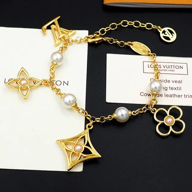Louis Vuitton Pulseira Corrente Ouro Branco Miçangas Estações 6