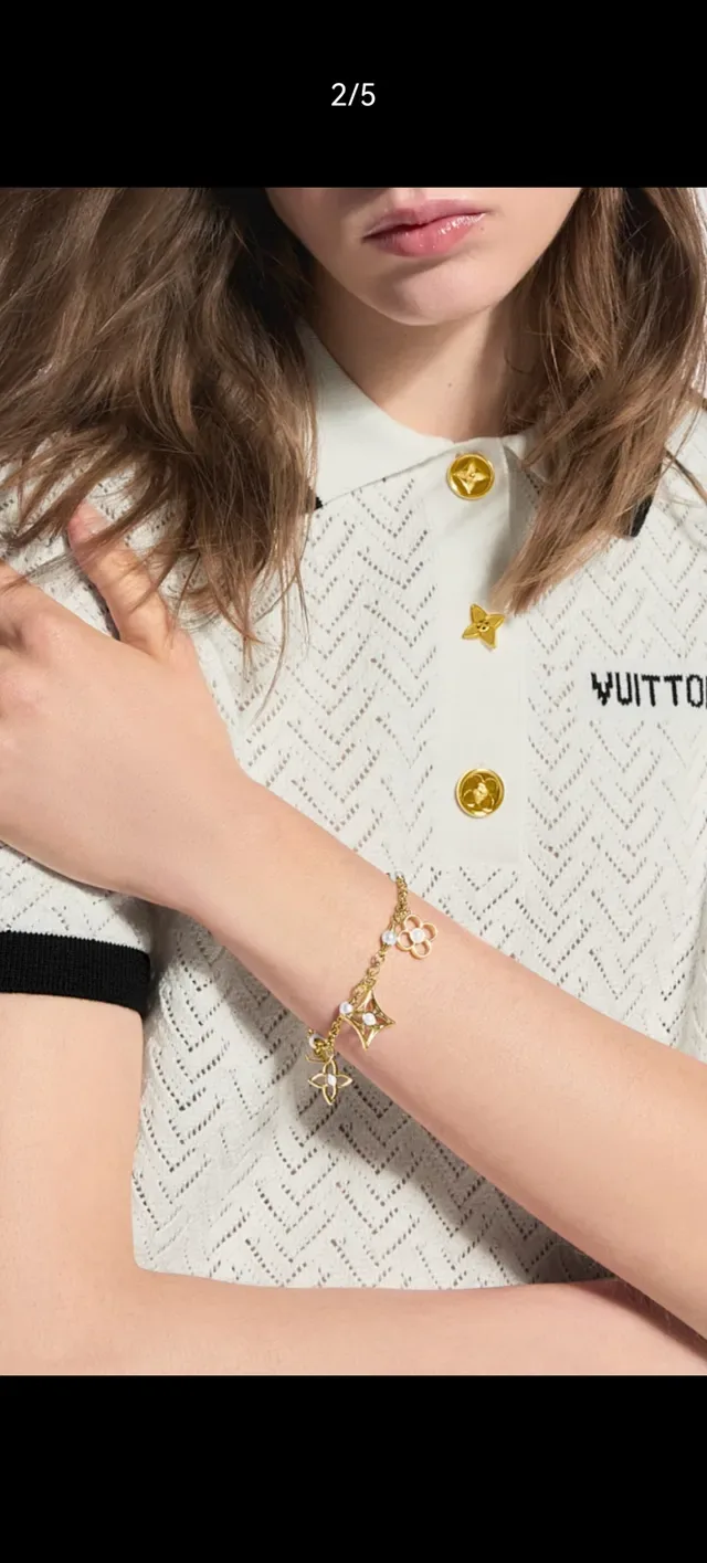 Louis Vuitton Pulseira Corrente Ouro Branco Miçangas Estações 12