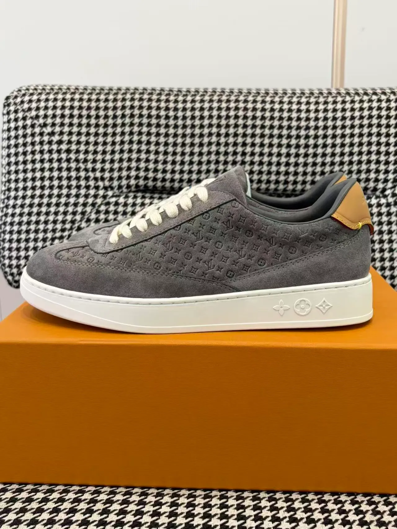 Louis Vuitton Gray White Monogrammed Suede Low-Top Lifestyle Sneakers 5