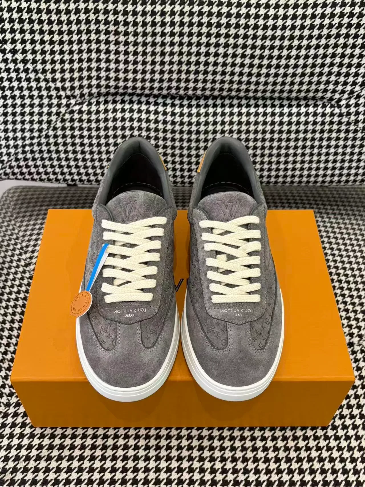 Louis Vuitton Gray White Monogrammed Suede Low-Top Lifestyle Sneakers 6