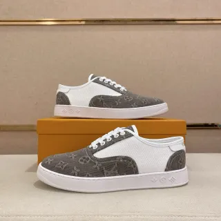 Louis Vuitton Tênis Lifestyle Cinza Branco Monogramado Painel Lateral Malha Textil