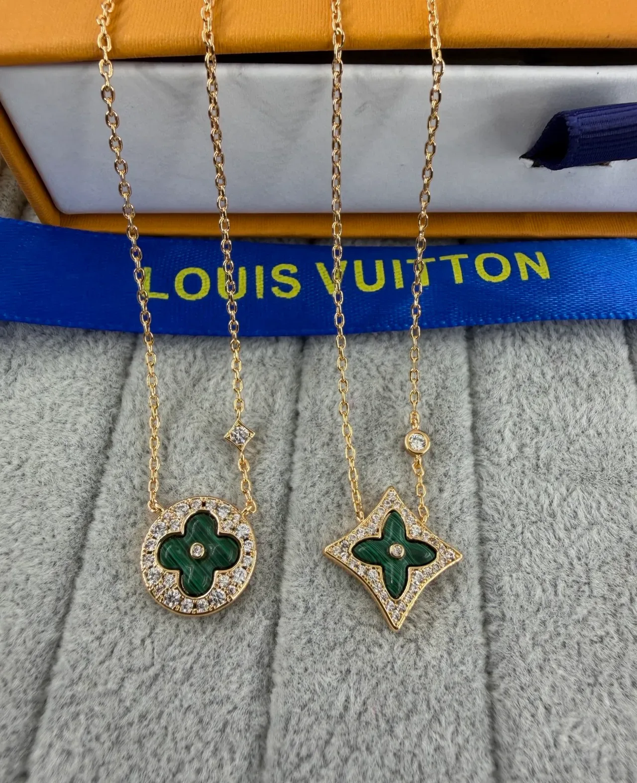 Colar Louis Vuitton Malachita Verde Prata Inlay Pavé-Set Pedras 3