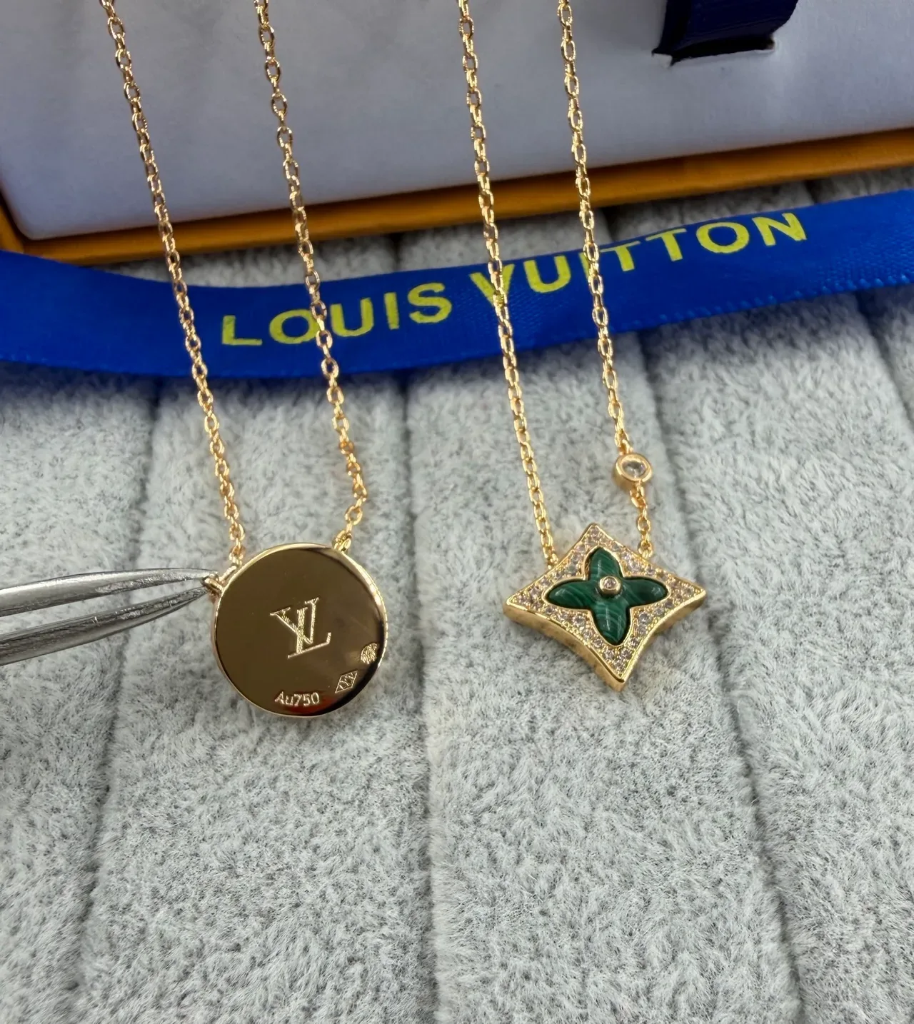 Colar Louis Vuitton Malachita Verde Prata Inlay Pavé-Set Pedras 4