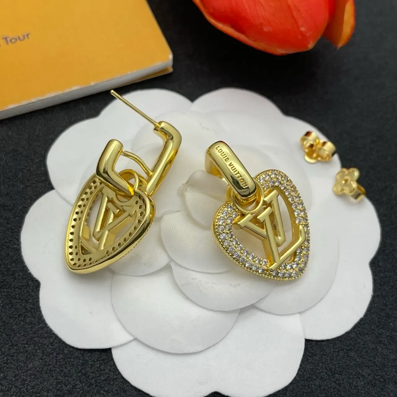 Louis Vuitton Heart-Shaped Monogram Crystal Pavé Earrings 4