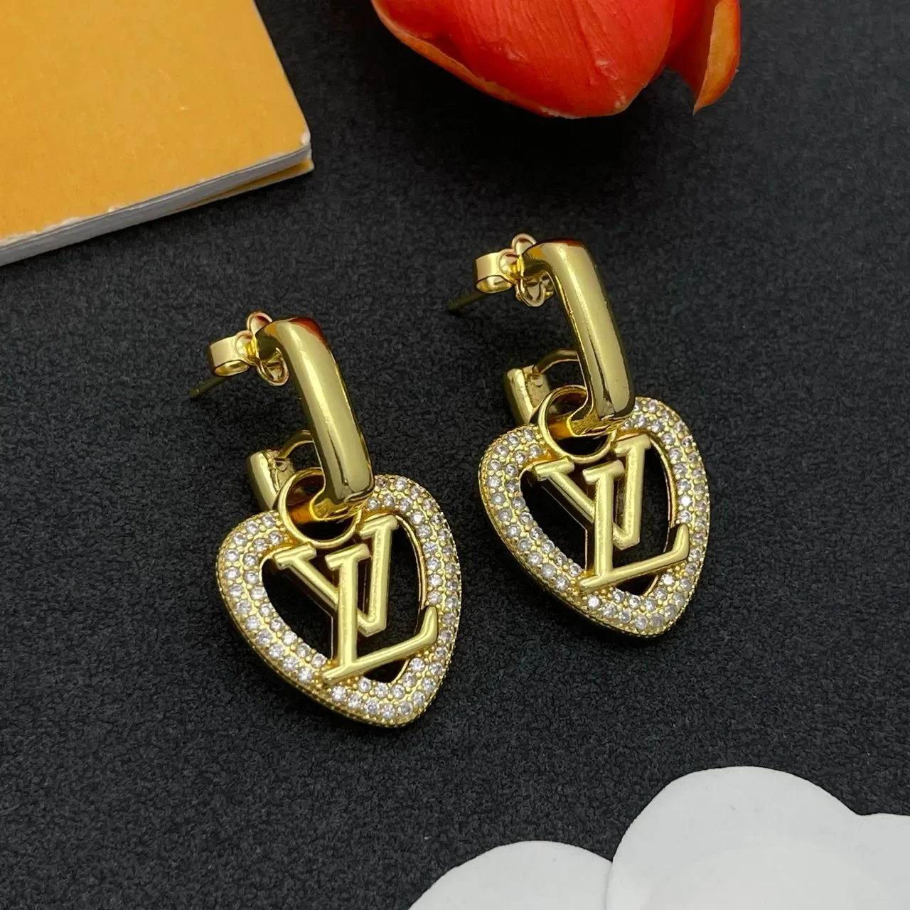 Louis Vuitton Heart-Shaped Monogram Crystal Pavé Earrings 8