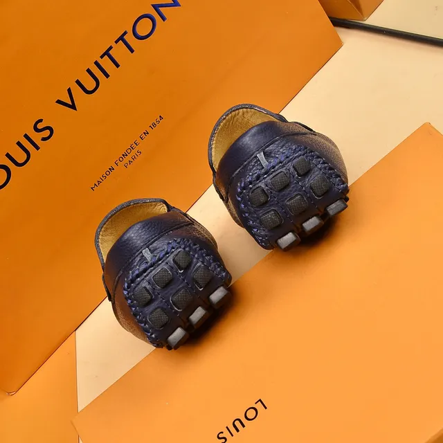 Louis Vuitton Horsebit Loafer Navy Beige Pebbled Leather Buckle Loafer 2