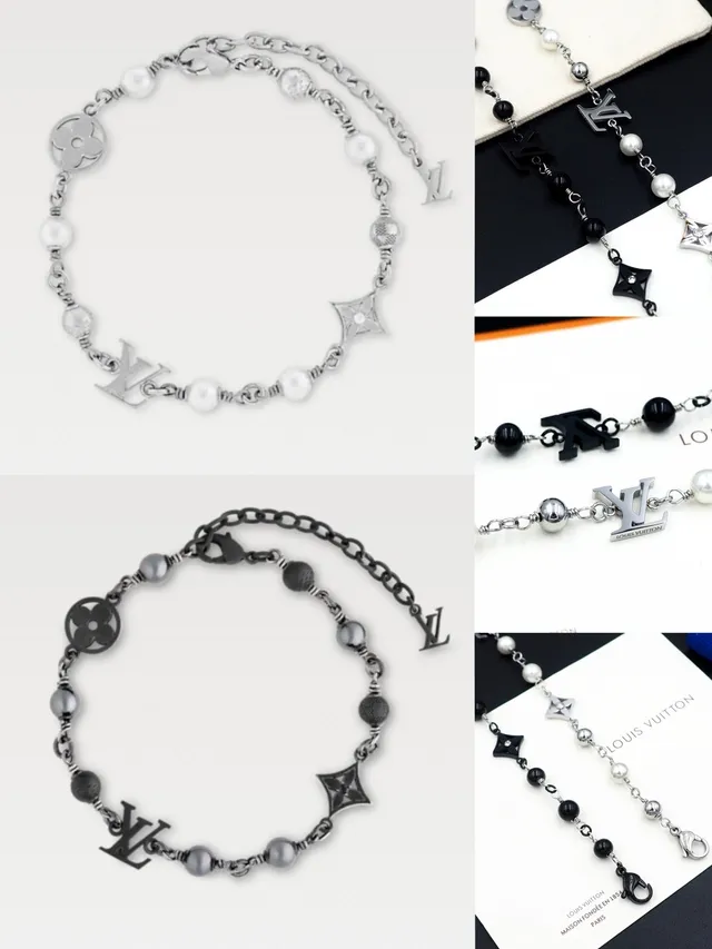 Louis Vuitton Iconic Bracelet 银色珍珠和黑色珠链手链 12