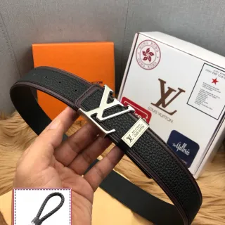 Louis Vuitton Initiales Black Brown Pebbled Two-Tone Edge Piping Leather Belt