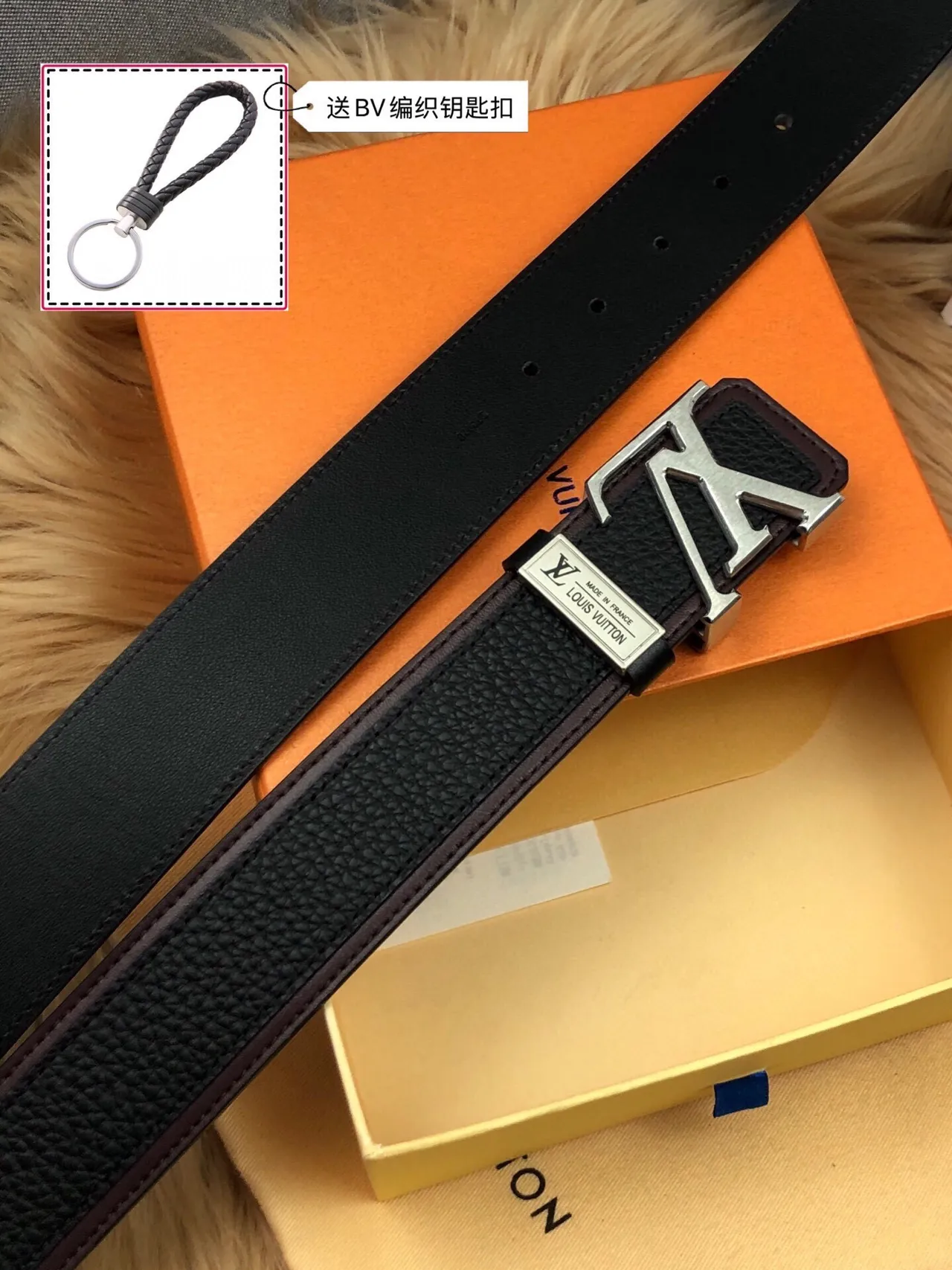 Louis Vuitton Initiales حزام جلد أسود وبني مقشف بألوان ثنائية مع أنبوبة على الحافة 3