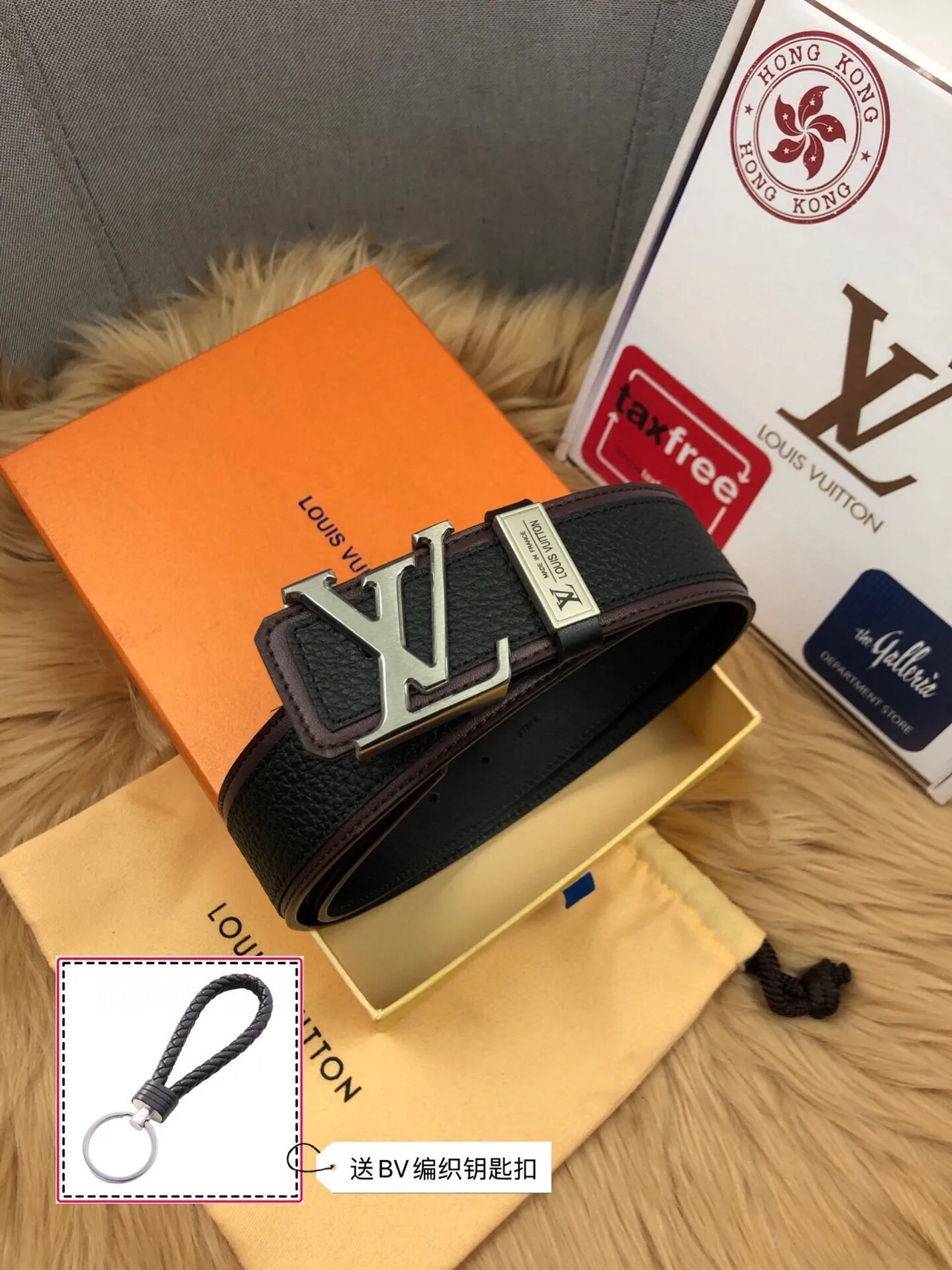 Louis Vuitton Initiales حزام جلد أسود وبني مقشف بألوان ثنائية مع أنبوبة على الحافة 4