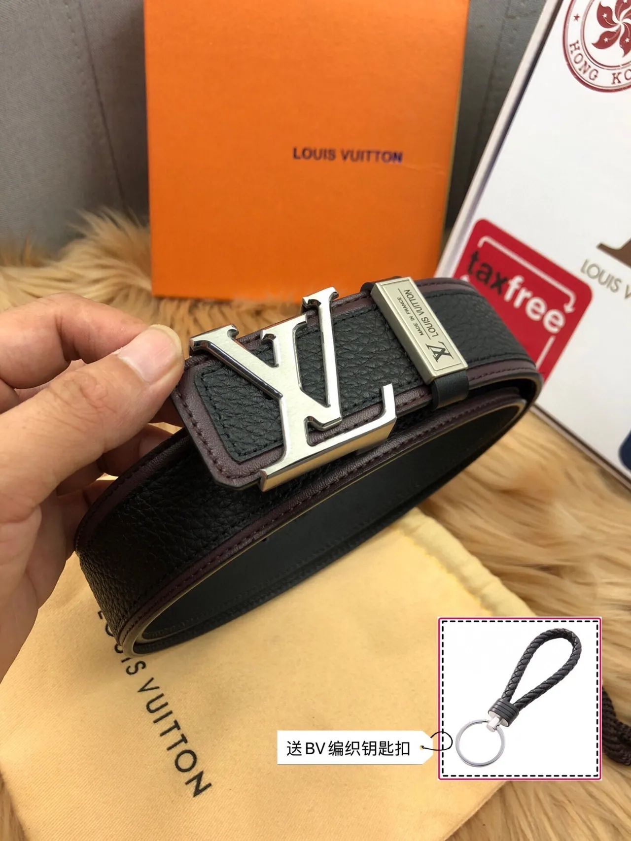Louis Vuitton Initiales حزام جلد أسود وبني مقشف بألوان ثنائية مع أنبوبة على الحافة 5