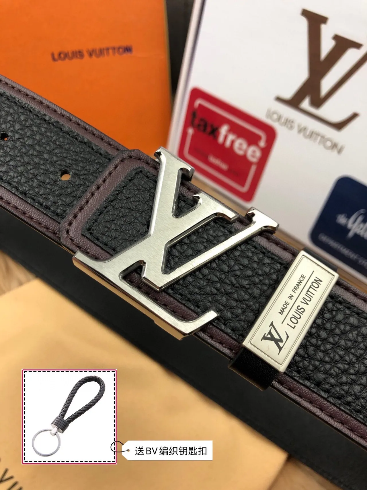 Louis Vuitton Initiales حزام جلد أسود وبني مقشف بألوان ثنائية مع أنبوبة على الحافة 6