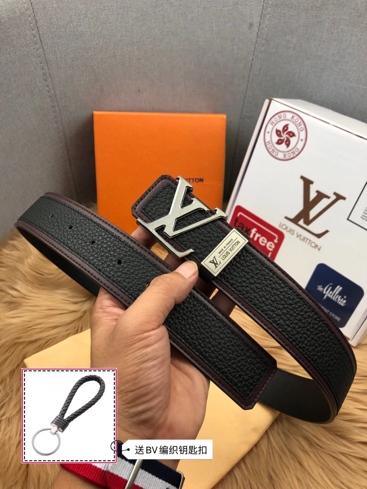 Louis Vuitton Initiales حزام جلد أسود وبني مقشف بألوان ثنائية مع أنبوبة على الحافة 8