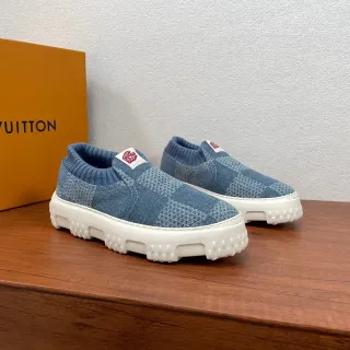 Louis Vuitton Tênis Slip-On de Malha Xadrez Azul Lifestyle