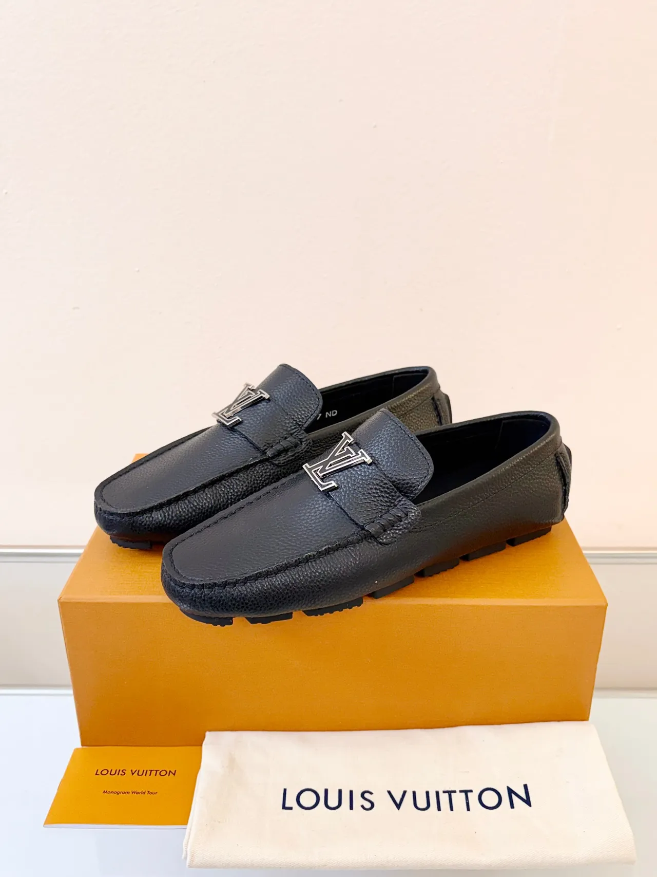 Louis Vuitton Loafer Black Silver Pebbled Leather LV Monogram Buckle Loafer 2