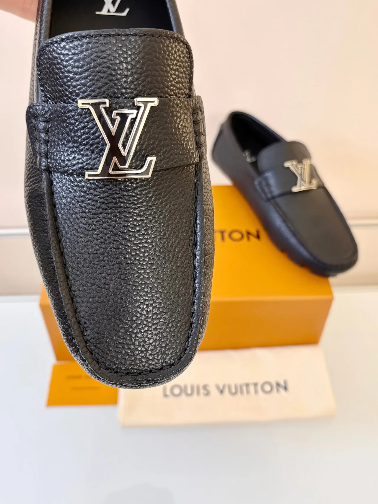 Louis Vuitton Loafer Black Silver Pebbled Leather LV Monogram Buckle Loafer 3